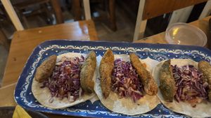 Vegetarian fried avocado tacos  at Jungle SV in El Tunco