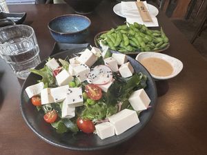 Tofu salad and edamame   at OITA in North London