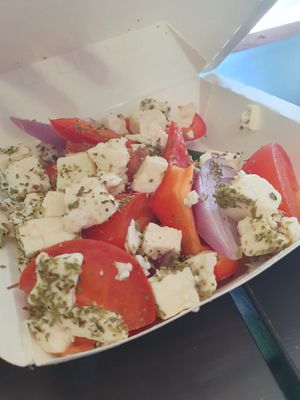 Greek salad at Vegan Pizza House in Vancouver
