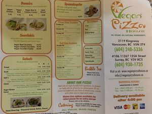 Menu available on 9th Aug 2023  at Vegan Pizza House in Vancouver