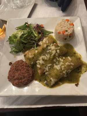 Enchiladas Veganos with white ricee  at El Nuevo Mexicano in Chicago