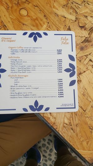 Menu at Fala Fala in Funchal