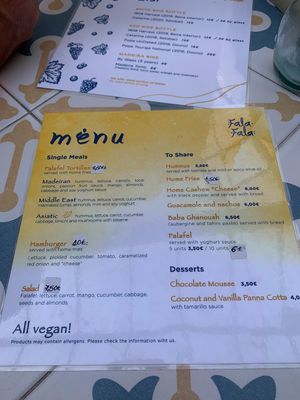 The menu at Fala Fala in Funchal