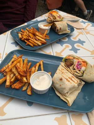 Two different wraps and homemade chips  at Fala Fala in Funchal