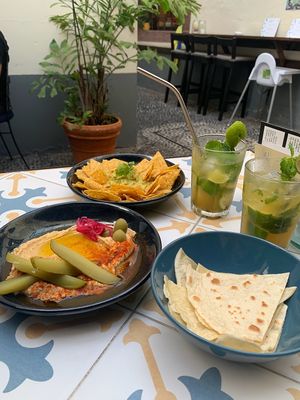 Guacamole and nachos 
Hummus and tortillas
 at Fala Fala in Funchal