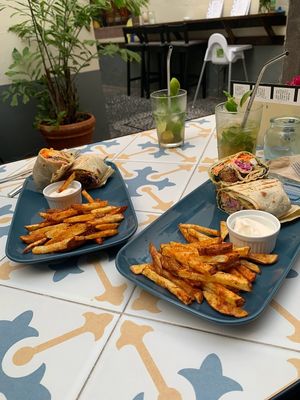 2 different wraps and homemade fries at Fala Fala in Funchal