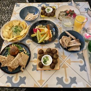 Falafels, guacamole, hummus, baba ganoush, cashew cream cheese  at Fala Fala in Funchal