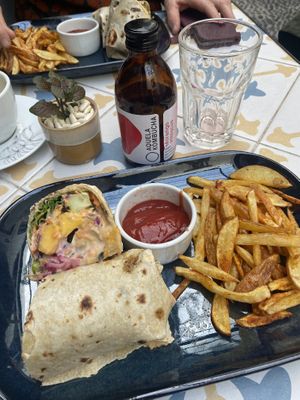 Maderian Falafel wrap + Kombucha drink  at Fala Fala in Funchal