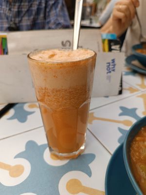 Apple, carrot and pineapple juice at Fala Fala in Funchal