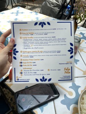 Menu at Fala Fala in Funchal