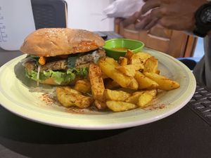 Garbanzo burger  at El Opuesto de Salento in Salento