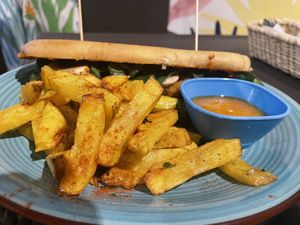Berenjena sandwich with mushrooms  at El Opuesto de Salento in Salento