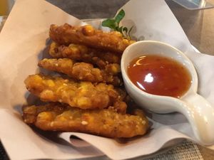 Sweetcorn fritters at Kitchen Baanmae in Bangkok