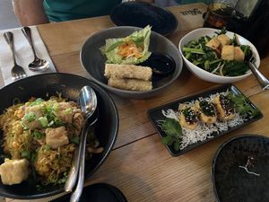 Fried rice, Greens Stir-fry, Salt and Pepper Tofu & Spring Rolls   at Saigon Allee in Ballarat