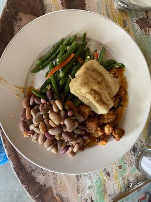Buffet with fried tofu at Warung Jaba in Canggu