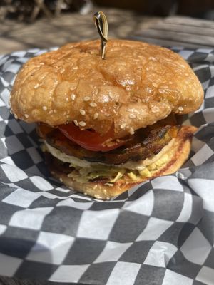 Bakery burger- homemade potato and vegetable patty with homemade slaw  at Caked Coffee in Toronto