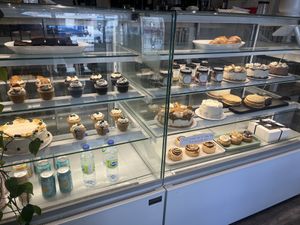 Entire vegan sweet display- entire cakes available for purchase  not by slice  at Caked Coffee in Toronto