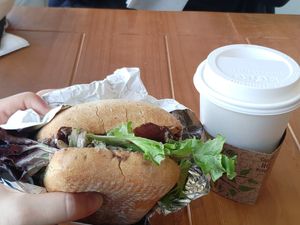 Sandwich and chai at Caked Coffee in Toronto