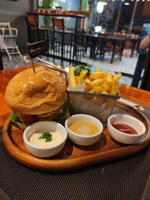 And  vegan hamburger at Plant-erian in Krabi