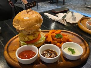 Hawaiian burger at Plant-erian in Krabi