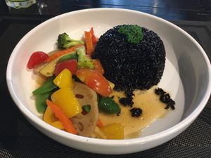 Riceberry and stir fried veggies  at Plant-erian in Krabi