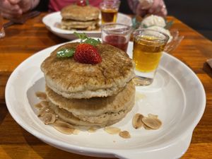 Pancake tower make sure to ask for an extra scoop of vanilla ice cream  at Plant-erian in Krabi