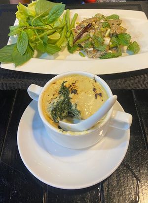 Cheesy Spinach and tofu salad   at Plant-erian in Krabi