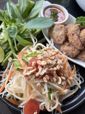 Papaya salad and nuggets  at Plant-erian in Krabi