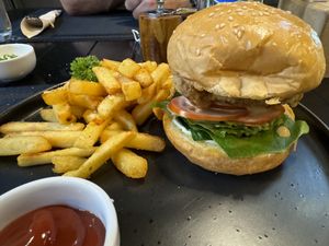 Burger and fries  at Plant-erian in Krabi