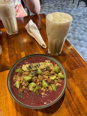 Smoothie bowl and iced caramel latte  at Plant-erian in Krabi