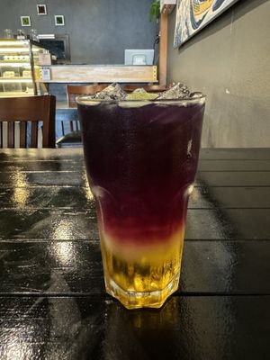 Butterfly pea iced lime tea  at Plant-erian in Krabi