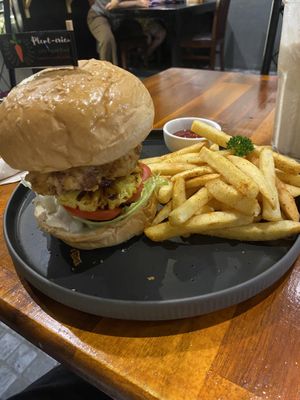 Hawaiian burger   at Plant-erian in Krabi