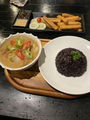 Massaman curry and chofu fries   at Plant-erian in Krabi
