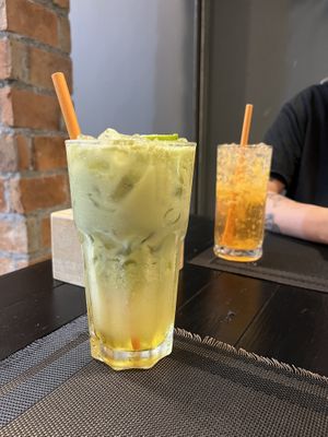 Matcha and Lime & Sparkling Peach Drink  at Plant-erian in Krabi