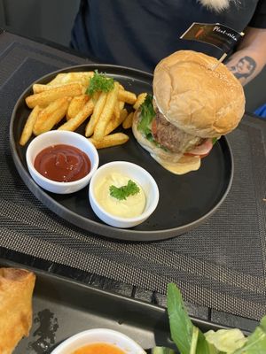 V-Nuggets Burger with fries and Dips  at Plant-erian in Krabi