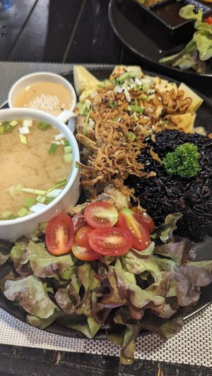 Cauliflower, pineapple & miso with riceberry at Plant-erian in Krabi