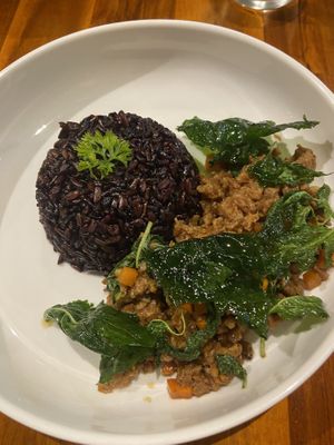 Soy protein with basil   at Plant-erian in Krabi