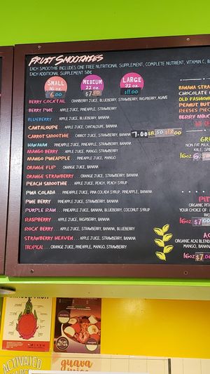 Smoothie menu at Da Juice Bar in Glendale