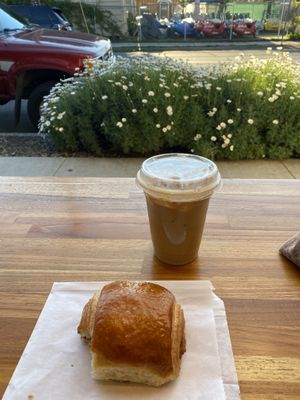 Chocolate crossaint (not vegan) and june bug lavender latte with oat milk (vegan)!  at Dart in Santa Barbara
