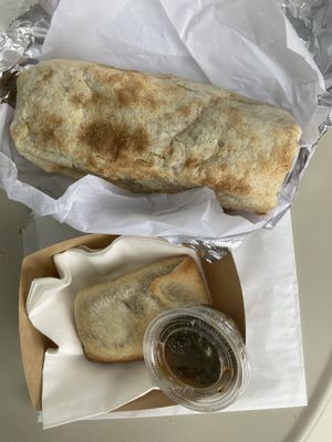 Vegan burrito and empanada   at Dart in Santa Barbara
