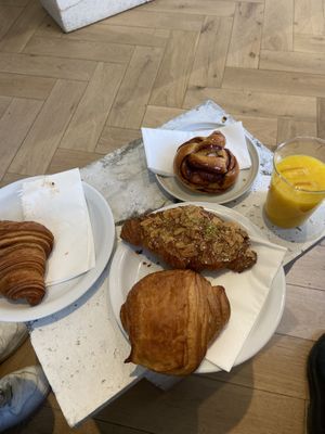 Croissant, pain au chocolat, pistachio croissant, cinnamon-lemon bun  at Saint-Jean in Amsterdam