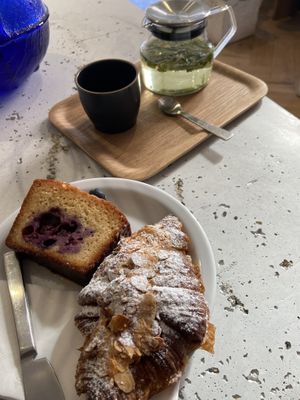 Blueberry cake (not so good) and double-baked almond croissant (great!) at Saint-Jean in Amsterdam