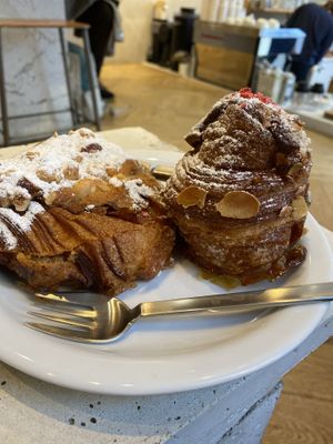 Double baked almond croissant and raspberry cruffin   at Saint-Jean in Amsterdam