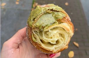 Pistachio cruffin (muffin shaped croissant) at Saint-Jean in Amsterdam