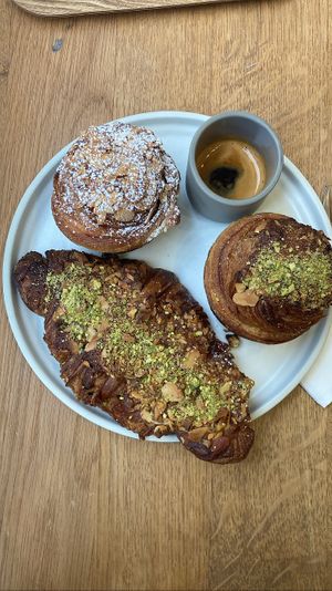 Two cruffins and a pistachio croissant   at Saint-Jean in Amsterdam