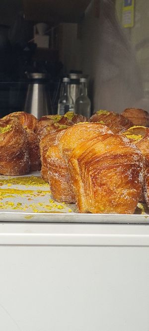 Pistachio cruffins at the window at Saint-Jean in Amsterdam