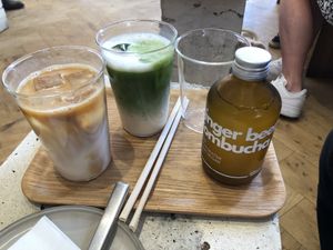coffee, matcha and combucha  at Saint-Jean in Amsterdam