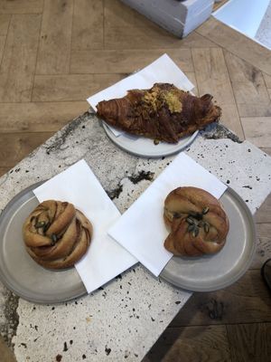 two cinnamon buns and the almond croissant  at Saint-Jean in Amsterdam