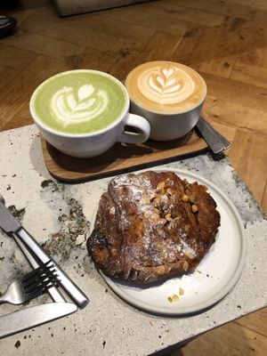 Two coffee's and a pain au chocolate. at Saint-Jean in Amsterdam