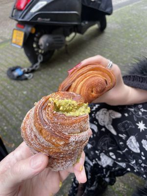 Pistachio cruffin and pain au chocolat  at Saint-Jean in Amsterdam